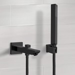 Remer TDH06 Matte Black Wall Mounted Tub Spout Set with Hand Shower
